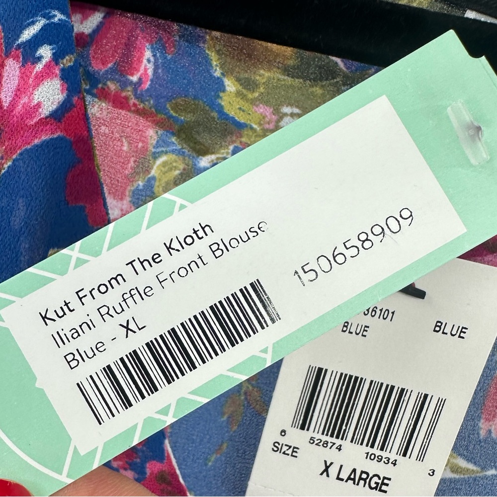 Kut From The Kloth Womens Size XL Blue Pink Floral Long Sleeve Ruffle Button Up - Picture 4 of 11